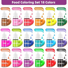 Colorant alimentar 18 culori x 6ml, colorant alimentar lichid, set de coloranți alimentari, culori de copt pentru decorarea torturilor, colorant alimentar pentru torturi, macaroane, glazură, fondant, accesorii de copt DIY