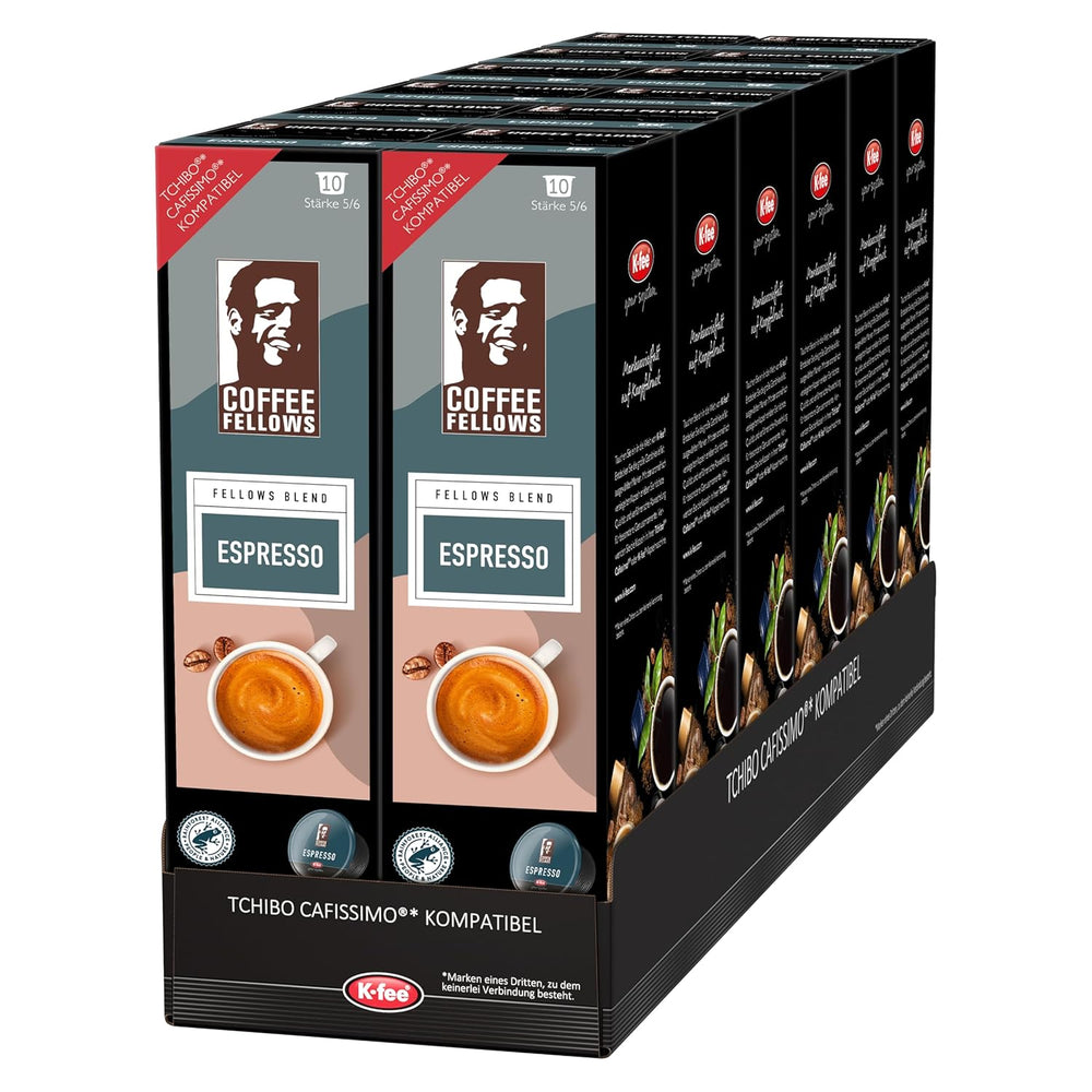 Coffee Fellows Blend Espresso Kapseln, kompatibel mit K-fee, EXPRESSI & Tchibo Cafissimo*, schokoladig-fruchtige Aromen, 120 Kaffeekapseln