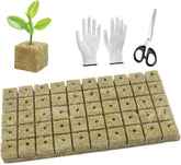 50 Stück Mineralwolle-Wachstumsmatte, Mineralwolle-Würfel, Mineralwolle-Isolierung, Mineralwolle-Wachstumsmatte mit Schere und Handschuhen für erdlosen Anbau, Hydrokultur und Umpflanzung