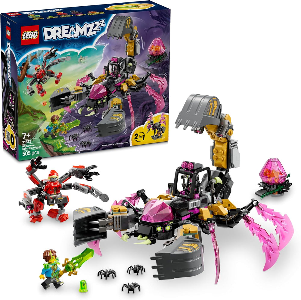LEGO DREAMZzz 2in1 Albtraum-Skorpionbagger - Spielzeug in Wespenfigur verwandelbar - inkl. 3 Minifiguren und eine orangefarbene Schatzkreatur zum Sammeln – Geschenk für Jungen ab 7 Jahren – 71513