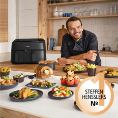 Philips Airfryer Dual Basket 3000 Series, 9L, 2 coșuri, 2 feluri de mâncare gata în același timp, tehnologie Rapidair plus cu aer cald Electrocasnice Naty Shop