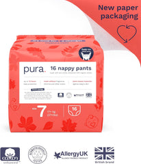 Umweltfreundliche Höschen, Größe 7 (17 kg+), 16 Stück, Einwegunterwäsche für empfindliche und allergische Haut, parfümfrei, seitlicher Kordelzug