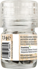 RUF Bio Bourbon Vanille-Mühle, Gewürz-Mühle aus aromasicherem Glas, Vegan, Verstellbares Mühlwerk, Vanilleschoten zum Backen und Kochen, 1 x 7,5 g