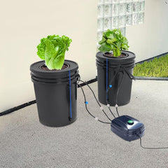 Komplettes DWC-Hydrokultursystem-Set mit 12-W-Luftpumpe, 2 Eimern (5 Gallonen), Hydrokultur-Anbausystem, 2 Beuteln Ceramsite, Topfbewässerungsset