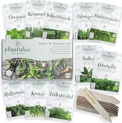 Plantaluz Premium Bio-Samen-Set P03 – Kulinarik- und Heilpflanzen-Samen-Set für Garten, Balkon und Innenbereich – inkl. Samen FSC-Pflanzstäbchen – Frei bestäubte, unbehandelte und gentechnikfreie Bio-Samen