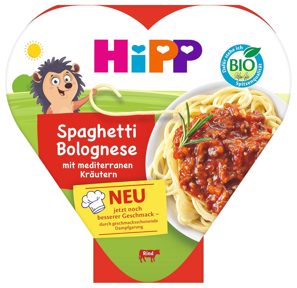 HiPP Bio Spaghetti Bolognese mit mediterranen Kräutern (6 x 250g), geeignet für Kinder ab 1 Jahr, leicht gedünstet, kindgerecht gewürzt, Bio-Qualität