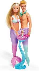 Simba 105733524 - Steffi Love Mermaid Family, Păpușă Sirenă Însărcinată cu Kevin în rolul de Sirenă, cu Pătuț pentru Bebeluși, Păpuși la Modă de 29 cm, Păpuși de Joacă, pentru Copii de la 3 Ani în sus