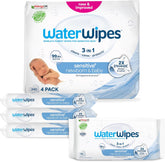 WaterWipes Sensitive+ Feuchttücher für Neugeborene und Babys, 240 Stück (4er-Pack), 3-in-1-Reinigung, Pflege, Schutz, 99,9 % Wasser, parfümfrei