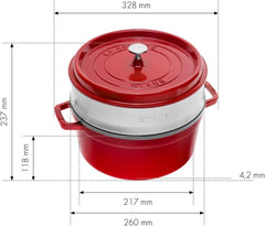 STAUB Gusseisen Bräter/Cocotte, Mit Dämpfeinsatz Aus Edelstahl, Rund 26 Cm, 5,2 L, Aromaregen Funktion Für Optimale Befeuchtung, Für Alle Herdarten Inkl. Induktion & Backofen, Kirschrot, Rot Formen und Backbleche zum Backen Naty Shop