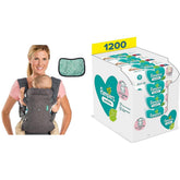 Pampers Sensitive Flip Advanced 4-in-1-Babytrage mit Lätzchen und Tüchern, 1200 Tücher (15 x 80) für empfindliche Babyhaut, dermatologisch getestet, Essentials für Neugeborene