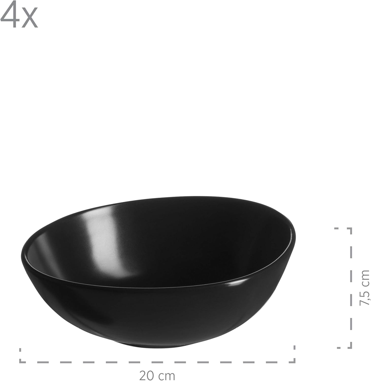 MÄSER 931730 Serie Glendale, Geschirr Set Für 4 Personen in Moderner Asymmetrischer Nierenform, 16-Teiliges Kombiservice in Seidenmattem Schwarz, Steinzeug Seturi vesela masa Naty Shop