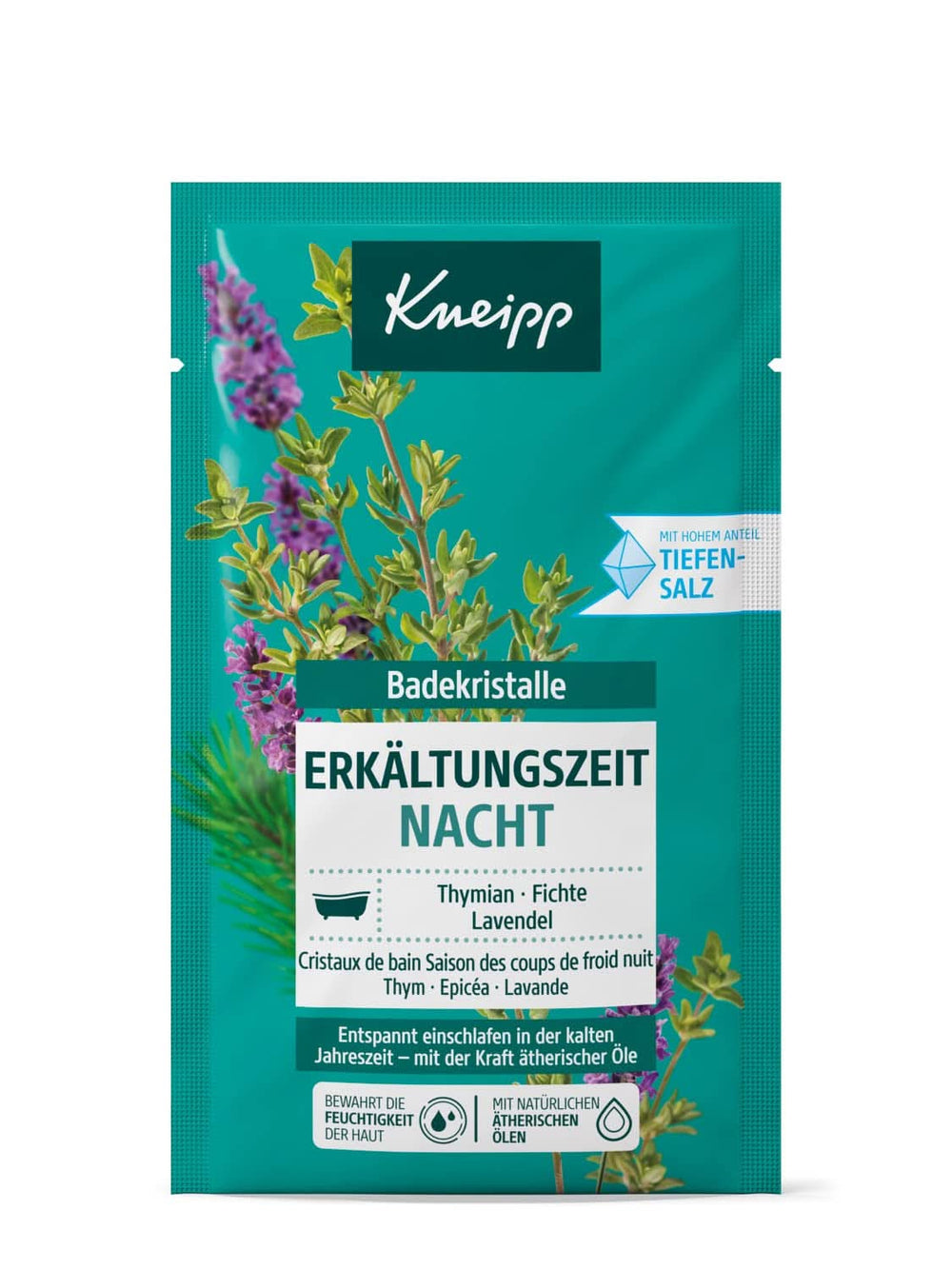 Kneipp-Naturbadesalz aus der Saline Luisenhall mit ätherischen Ölen aus Lavendel, Thymian und Fichte – entspannt einschlafen in der kalten Jahreszeit – 60 Gramm Dusche & Bad Naty Shop