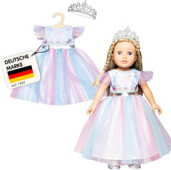Heless 1130 - Kleid für Puppen im Design Fairy und Einhorn, mit silberner Krone, Größe 28 - 35 cm