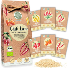 Bio-Chili-Samen-Set – 6 Bio-Chili-Samen, mild bis extrem scharf, frei bestäubte Qualität | Von würziger Habanero bis hin zu farbenfrohen und traditionellen Chili-Sorten – Pepperoni-Samen