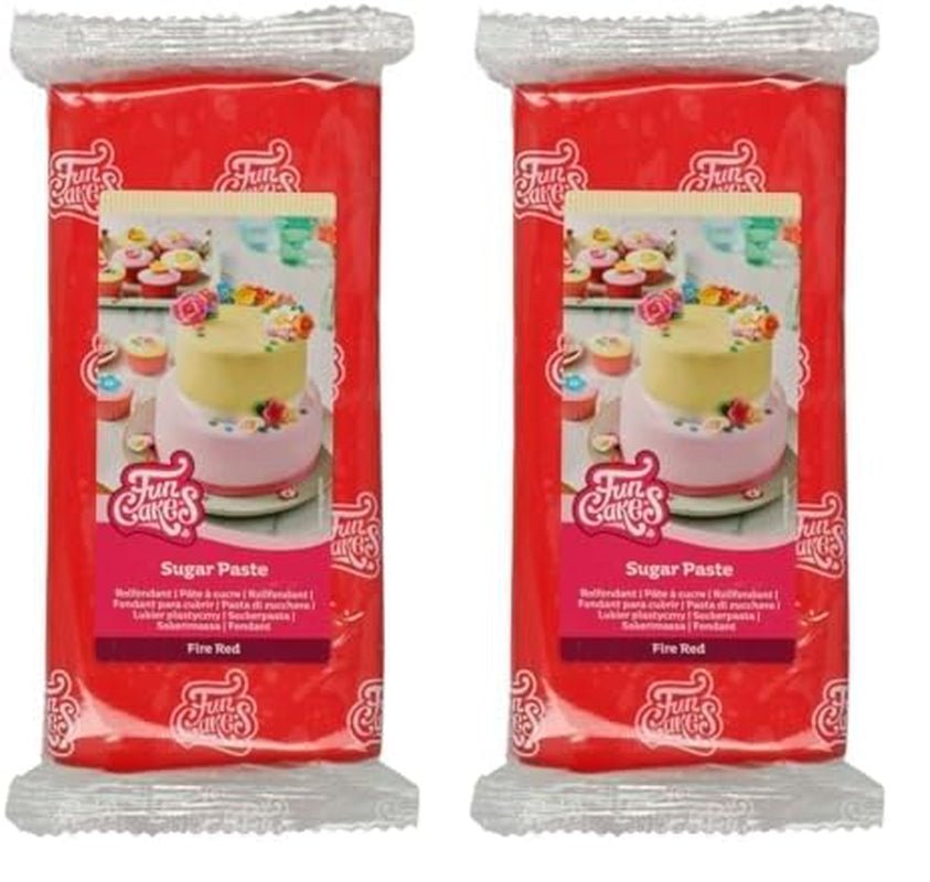 FunCakes Fire Red fondant laminat: ușor de utilizat, neted, flexibil, moale și pliabil, perfect pentru decorarea prăjiturilor, halal, kosher și fără gluten, 1 kg (1 pachet) Pasta de zahar Naty Shop Roșu foc 1 kg (pachet de 2)