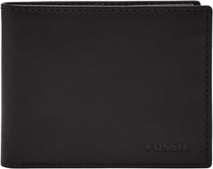 Geantă bifold pentru pașapoarte Fossil Derrick din piele cu blocare RFID pentru bărbați, cu suport detașabil pentru carduri Portofel Barbati Naty Shop Negru