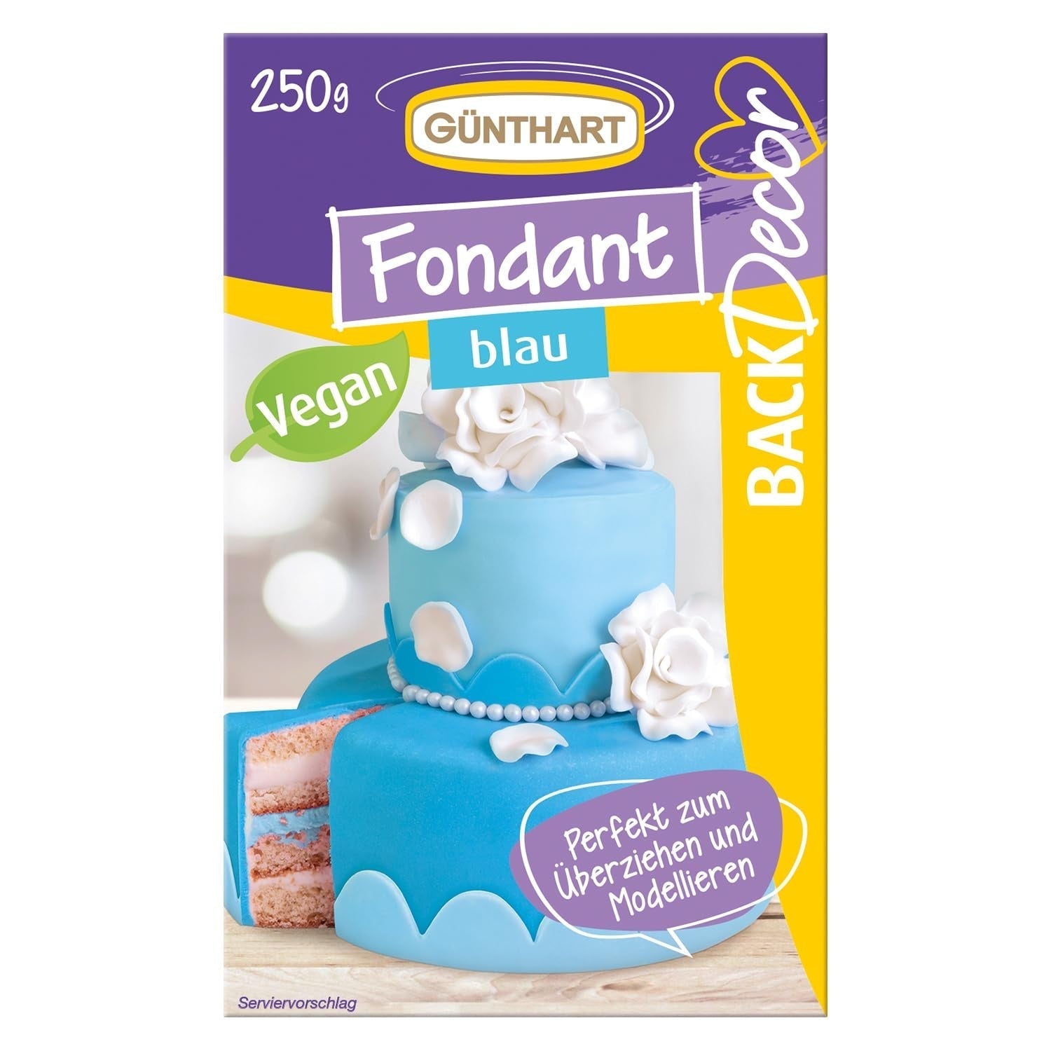 Günthart BackDecor 250 fondant verde, 100% vegan, fără ulei de palmier, rezistent la rupere pentru a acoperi prăjituri și produse de patiserie, potrivit pentru modelare, 1 pachet (1 x 250 g) Pasta de zahar Naty Shop 250 G (1 pachet) Albastru