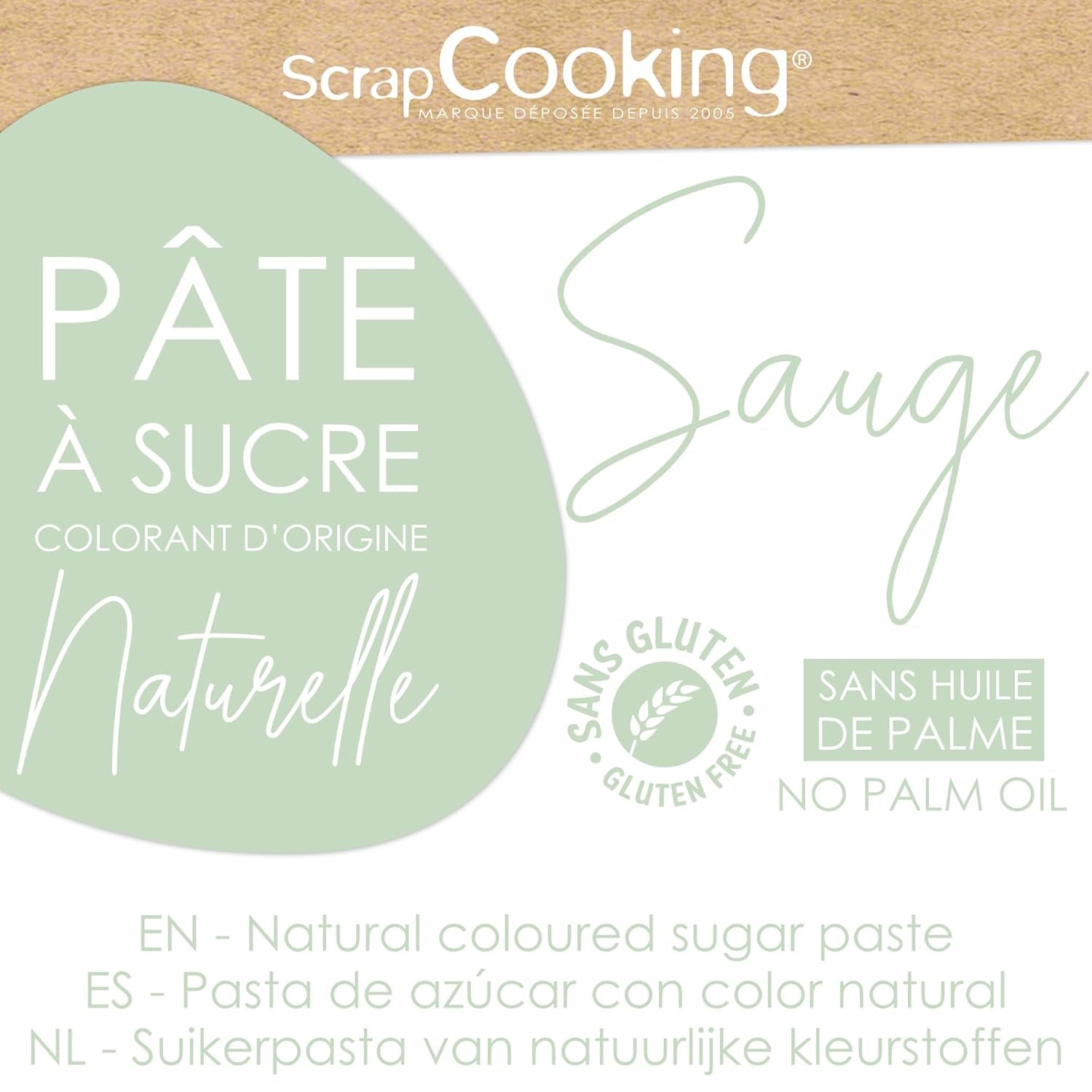 ScrapCooking - Pâte à Sucre Vert Sauge 250g - Colourant d'Origine Naturelle - Sans Gluten, Sans Huile de Palme - Pour Gâteaux, Pâtisseries Anniversaire - Vert Pastel - Fabriquée en France - 7621 Pasta de zahar Naty Shop