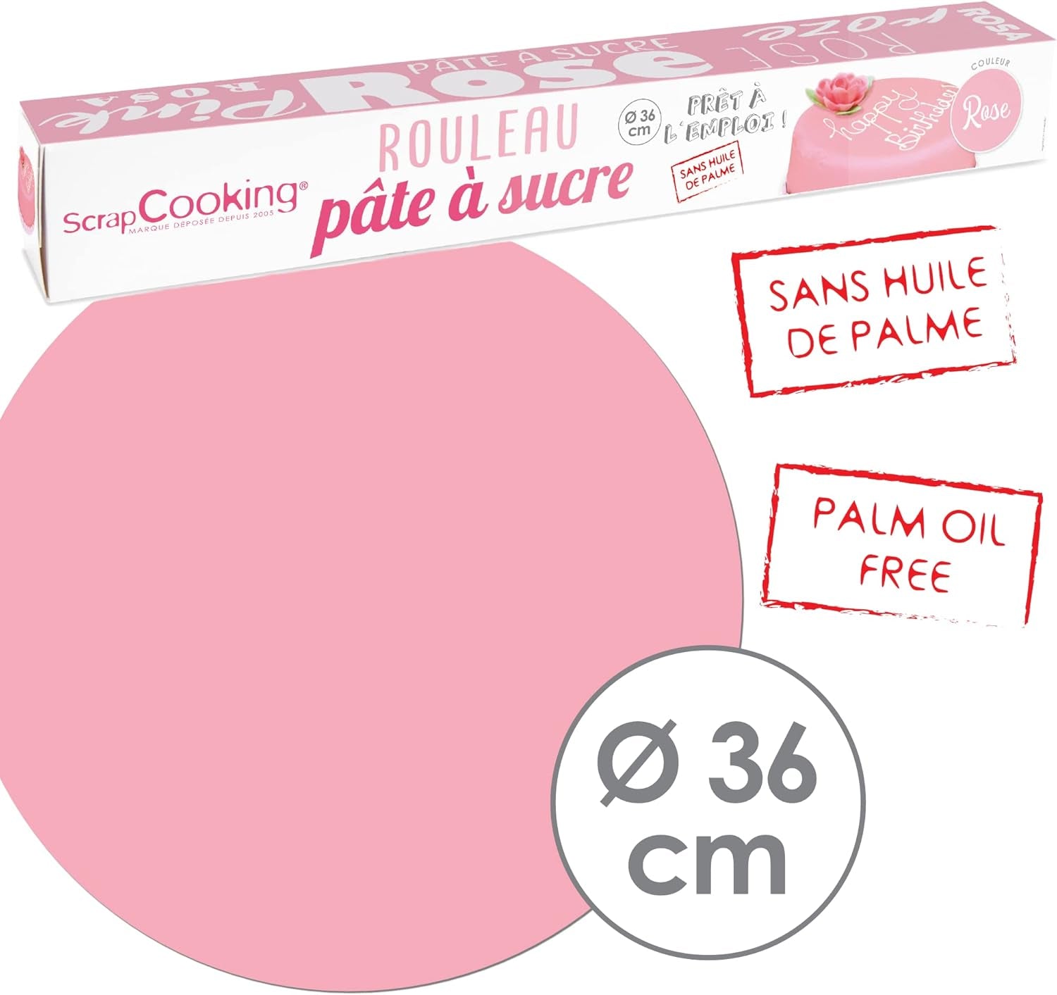 ScrapCooking - Roll fondant roz â'¬ 36 cm - Fondant negru rulat 430 g - Cake topper decorare topper fondant pentru prăjituri, coacere, aniversări, petreceri - Roz - 7264 Pasta de zahar Naty Shop