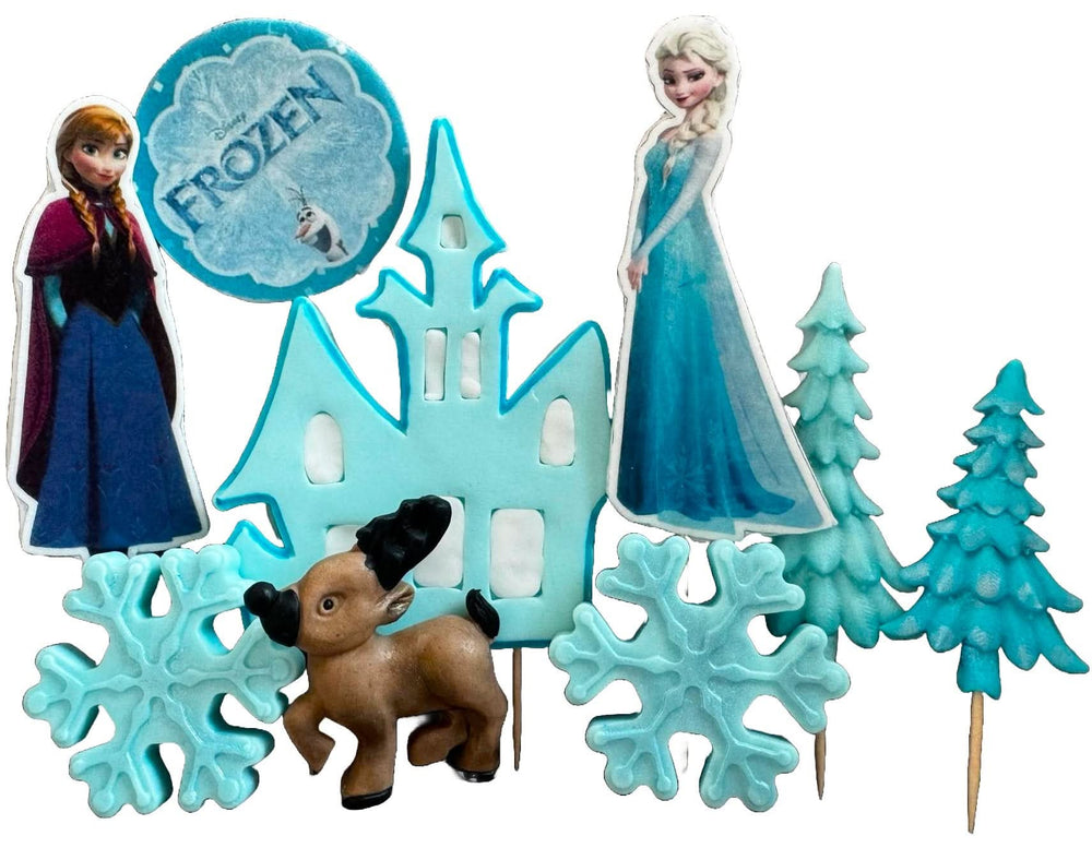 Set mit 9 essbaren Zuckerdekorationen, Frozen Sugar Paste Dekorationen Nati Shop