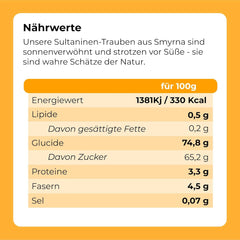 Stafide Sultanas 1kg | Stafide Smyrna | Stafide uscate Sultanas originare din Izmir | 100% de origine turcă | Snacks-uri de calitate | în Fibre dietetice din struguri uscați | Produse deshidratate Naty Shop