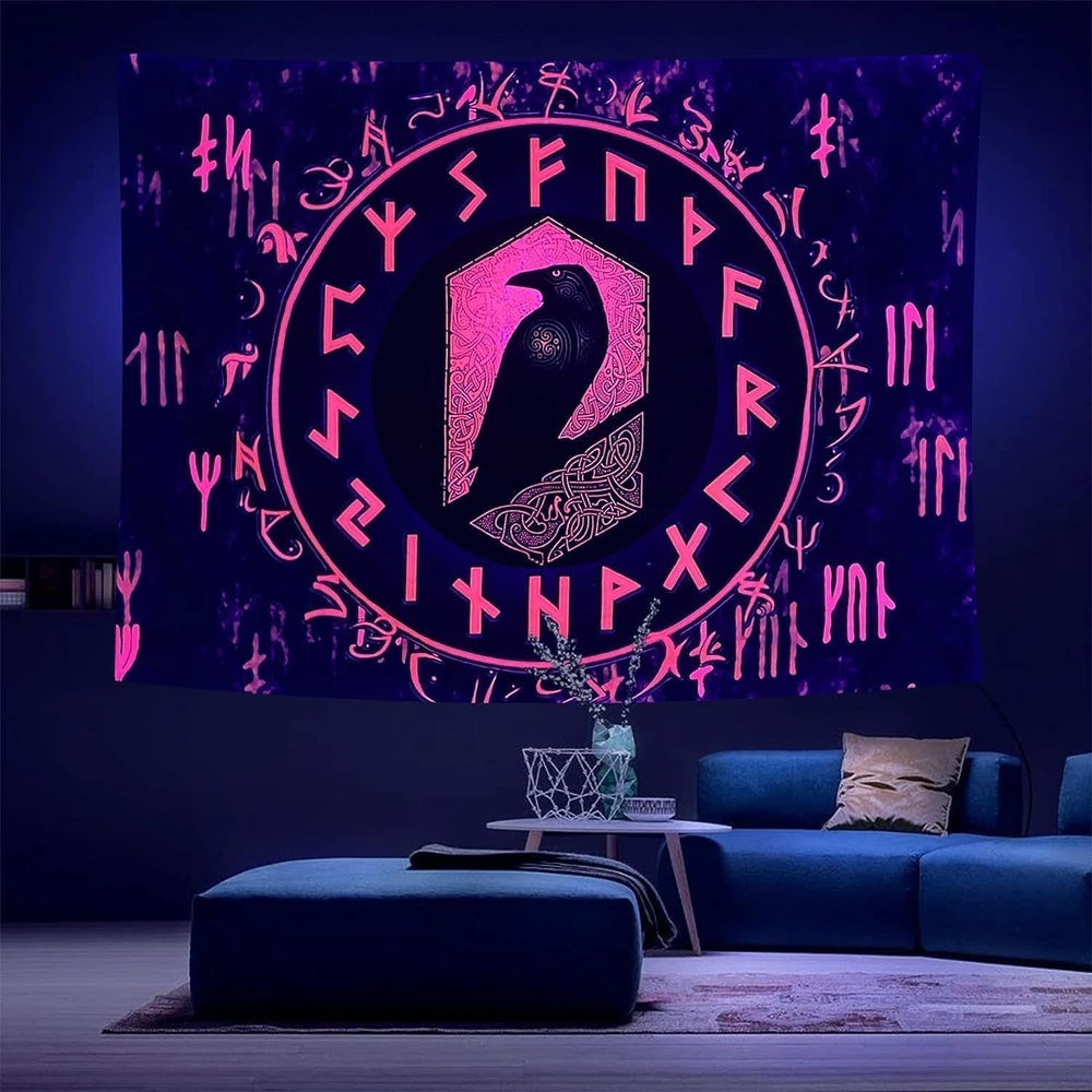 Tapiserie viking blacklight reactiv red meditation runes odins Casa - Accesorii si Decoratiuni Naty Shop Rune roșii V 200L X 150B Cm