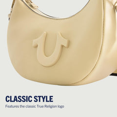 True Religion Women's Shoulder Bag Purse, Crescent Hobo Handbag cu curea detașabilă reglabilă și logo-ul Horseshoe Genti Femei Naty Shop