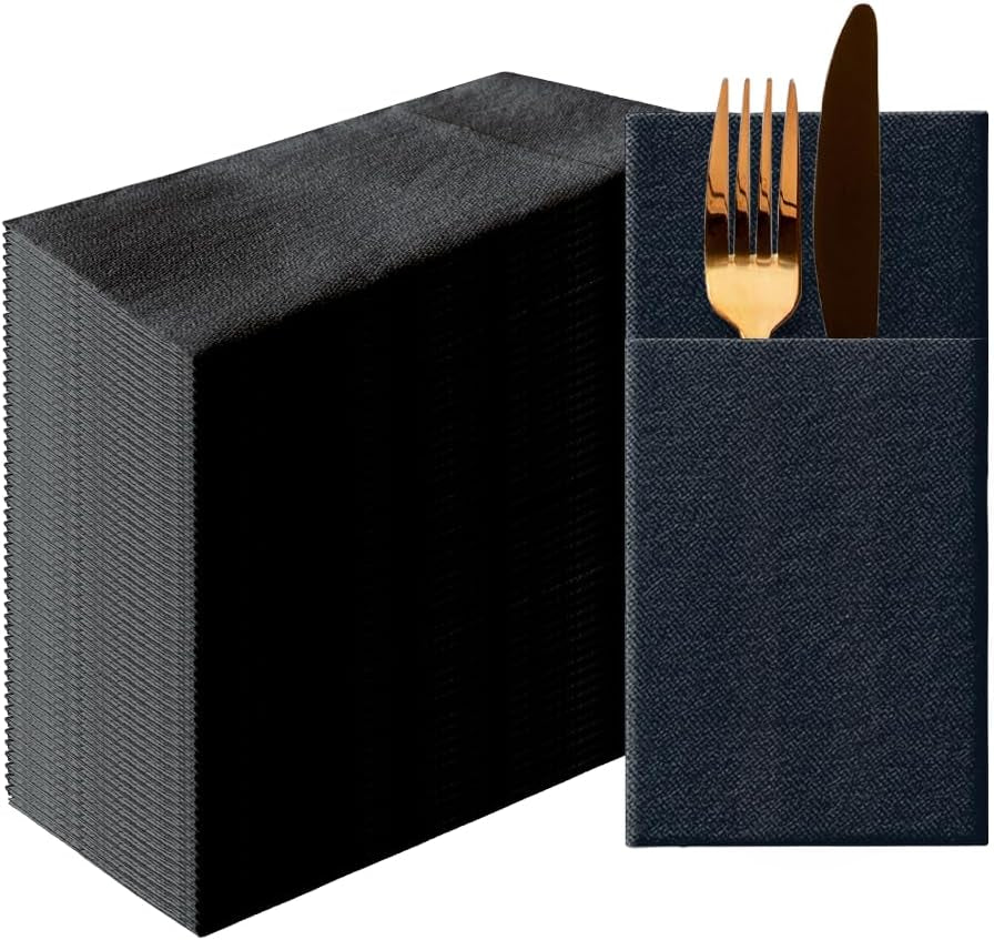 PAW - Șervețele pentru tacâmuri Airlaid - Fabric-like (39 X 40 Cm 1/8 fold) | 50 bucăți | Horeca | Ideal pentru nuntă, botez, comuniune, aniversare | Buzunare pentru tacâmuri | Gri