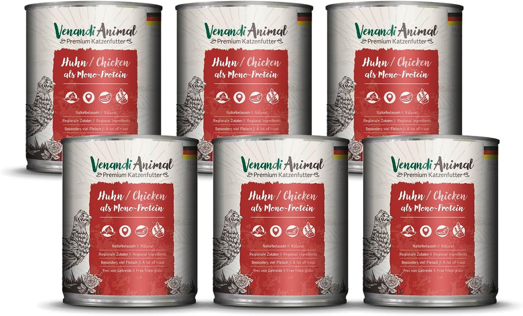 Venandi Animal Premium Hrană umedă pentru pisici, Tasting Pack III, pui, curcan, vită, pui + iepure, vițel, curcan, 6 X 200 G, fără cereale și naturală, 1.2 Kg