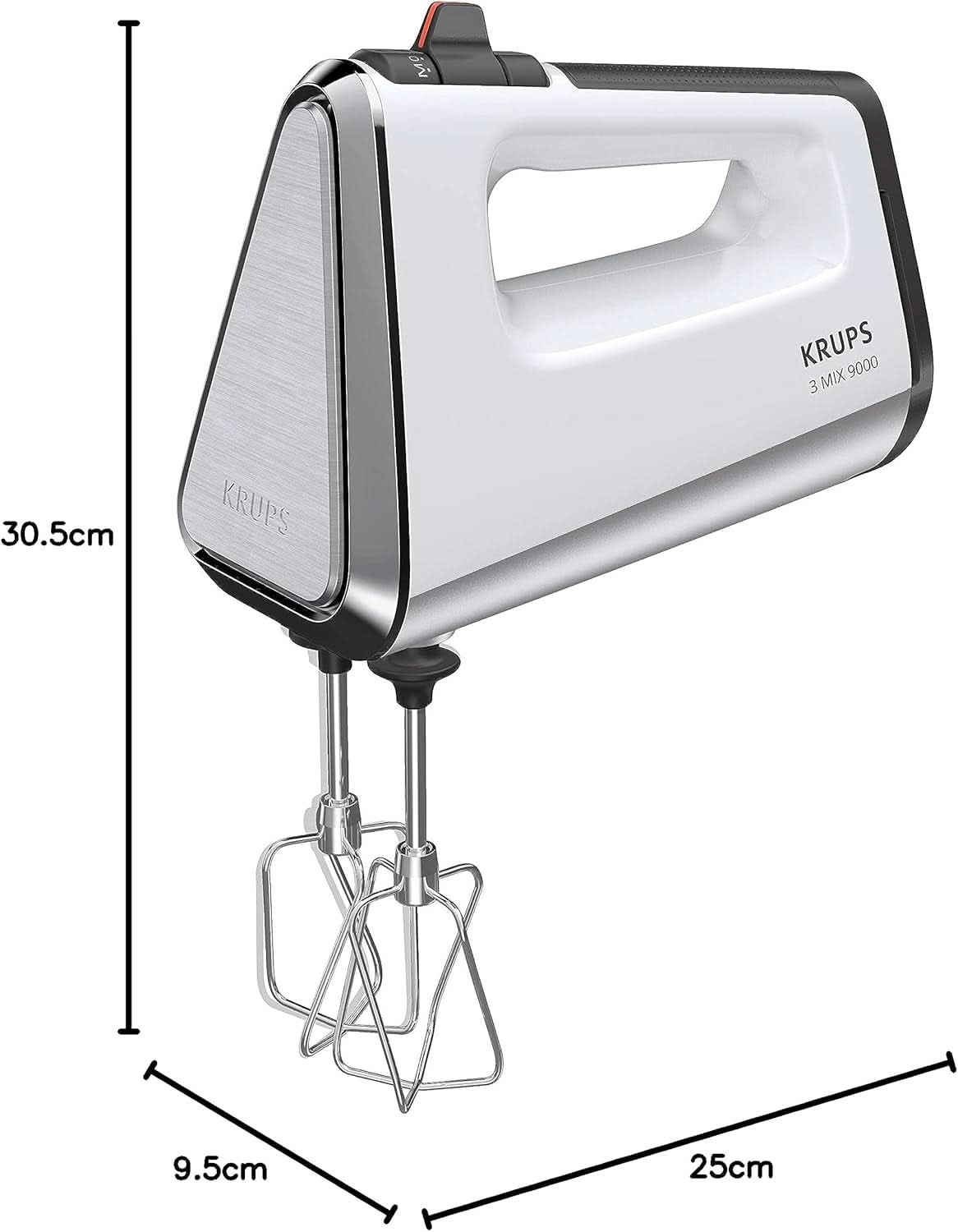 Krups GN9121 3 Mix 9000 Handmixer | 750 Watt | Geschwindigkeitsregler | Turbomodus | Auswurffunktion | Ergonomischer Griff inkl. Schneebesen, Knethaken, Pürierstab-Aufsatz, Messbecher | Weiß/Silber Naty Shop