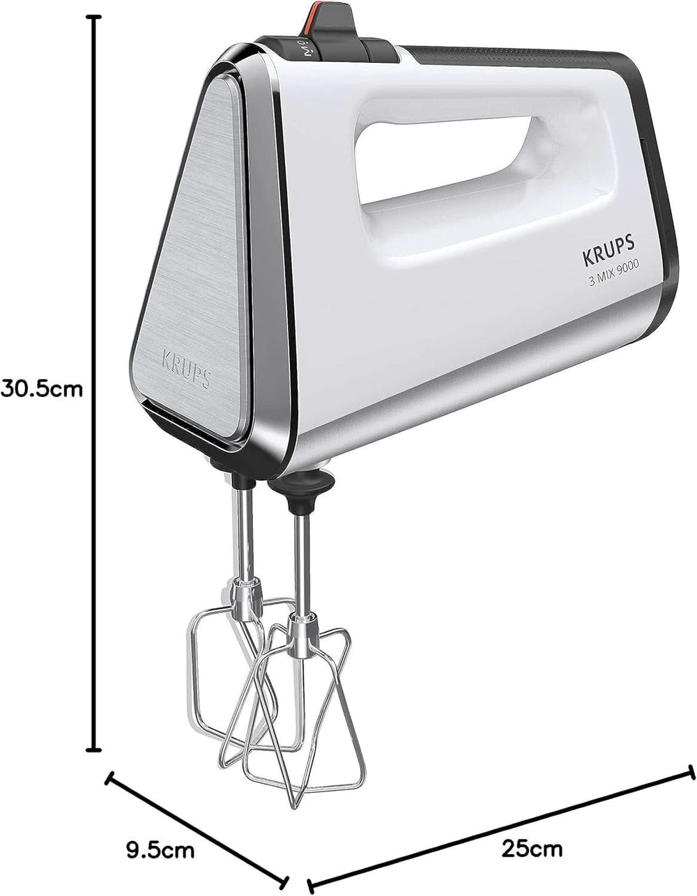 Krups GN9121 3 Mix 9000 Handmixer | 750 Watt | Geschwindigkeitsregler | Turbomodus | Auswurffunktion | Ergonomischer Griff inkl. Schneebesen, Knethaken, Pürierstab-Aufsatz, Messbecher | Weiß/Silber Naty Shop