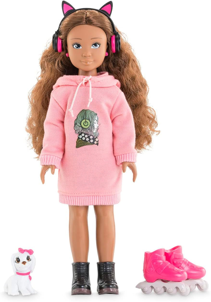 Corolle 9000600030 - Girls Luna Einhorn Set, Knöchelpuppe im Sommeroutfit mit Hund, mit Haarband, Ohrringen und extra Gummistiefel, 28cm Spielpuppe mit Vanilleduft, ab 4 Jahren