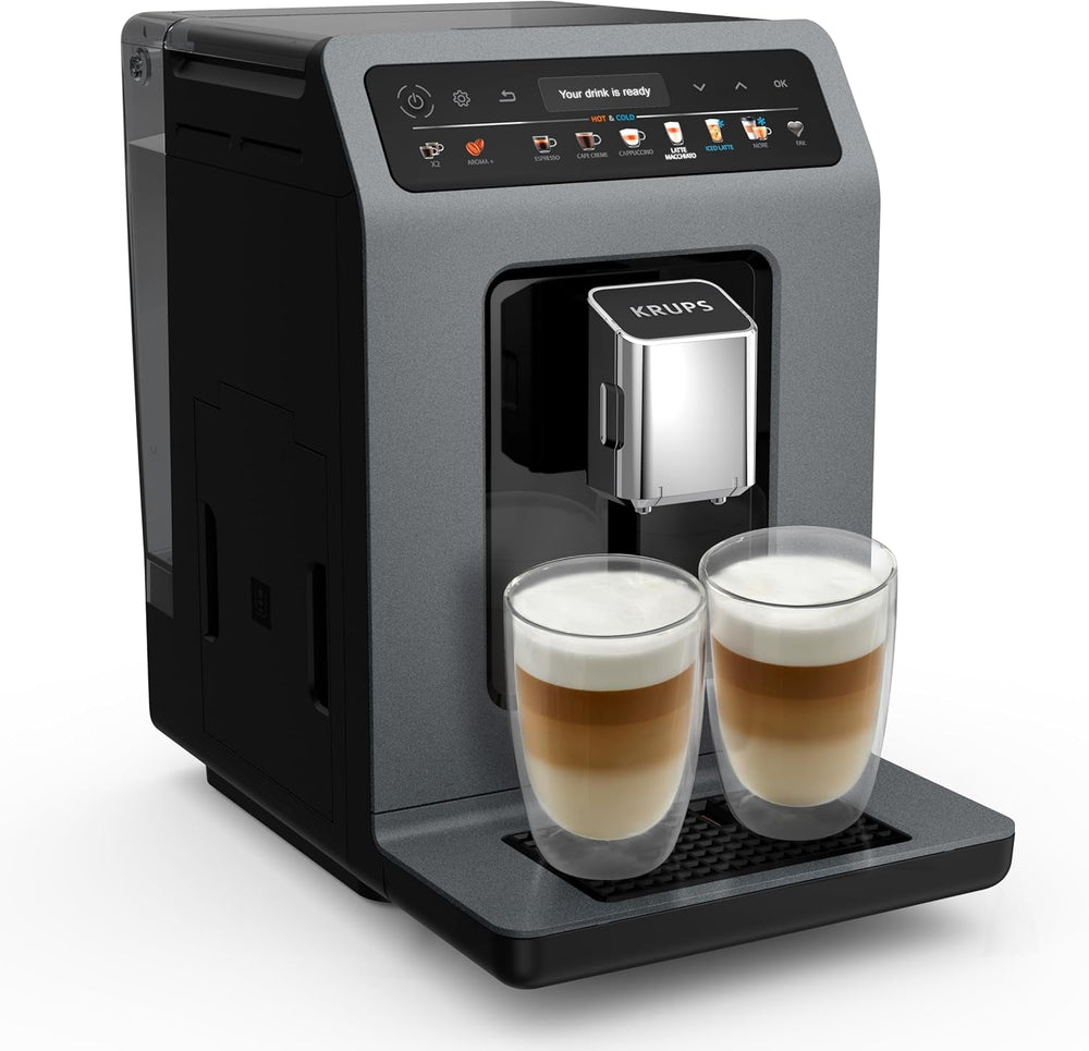 Espressor automat KRUPS Evidence One cu furtun pentru lapte, cappuccino cu o singură atingere, 12 specialități de băuturi, funcție pentru 2 cești, afișaj color, espressor, certificat TÜV, negru, EA895N10