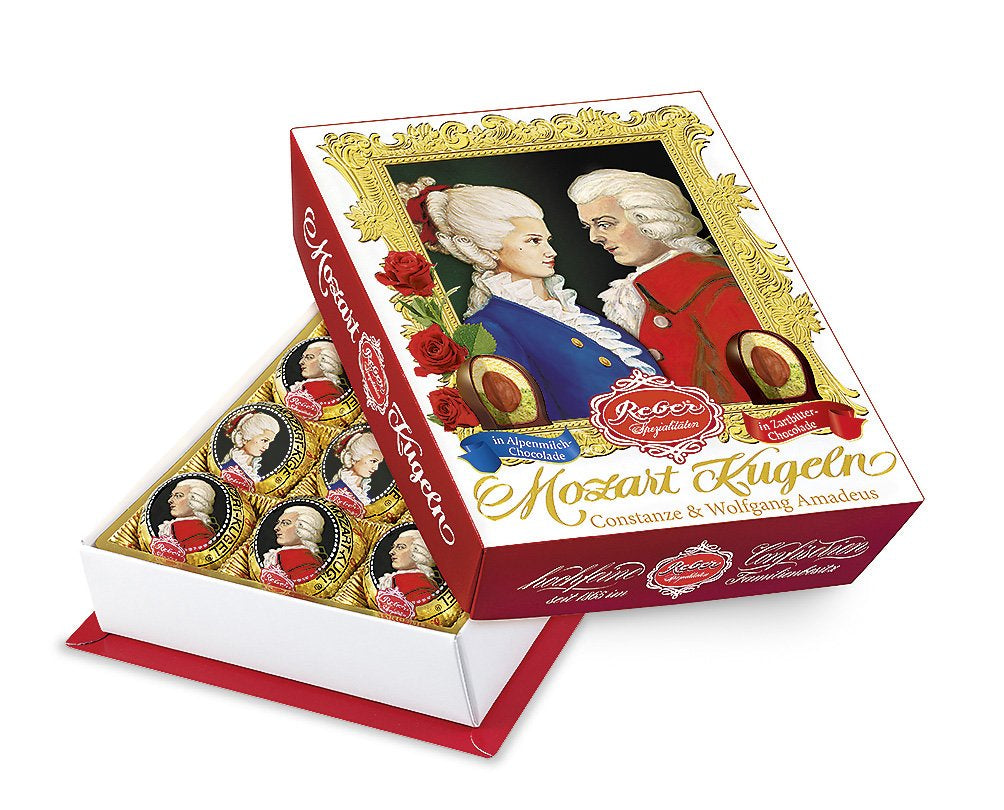Reber Mozartkugeln mit Zartbitterschokolade, 6er Pack mit Marzipan und Nougat, vegan – 1 x 120 g