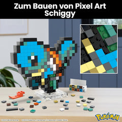MEGA Pokémon Schiggy - zusammenbaubare Figur im Retro-Look, Pixel Art, 15 cm groß, inklusive Basis zur Wandmontage, für Erwachsene und erfahrene Sammler, HTH77
