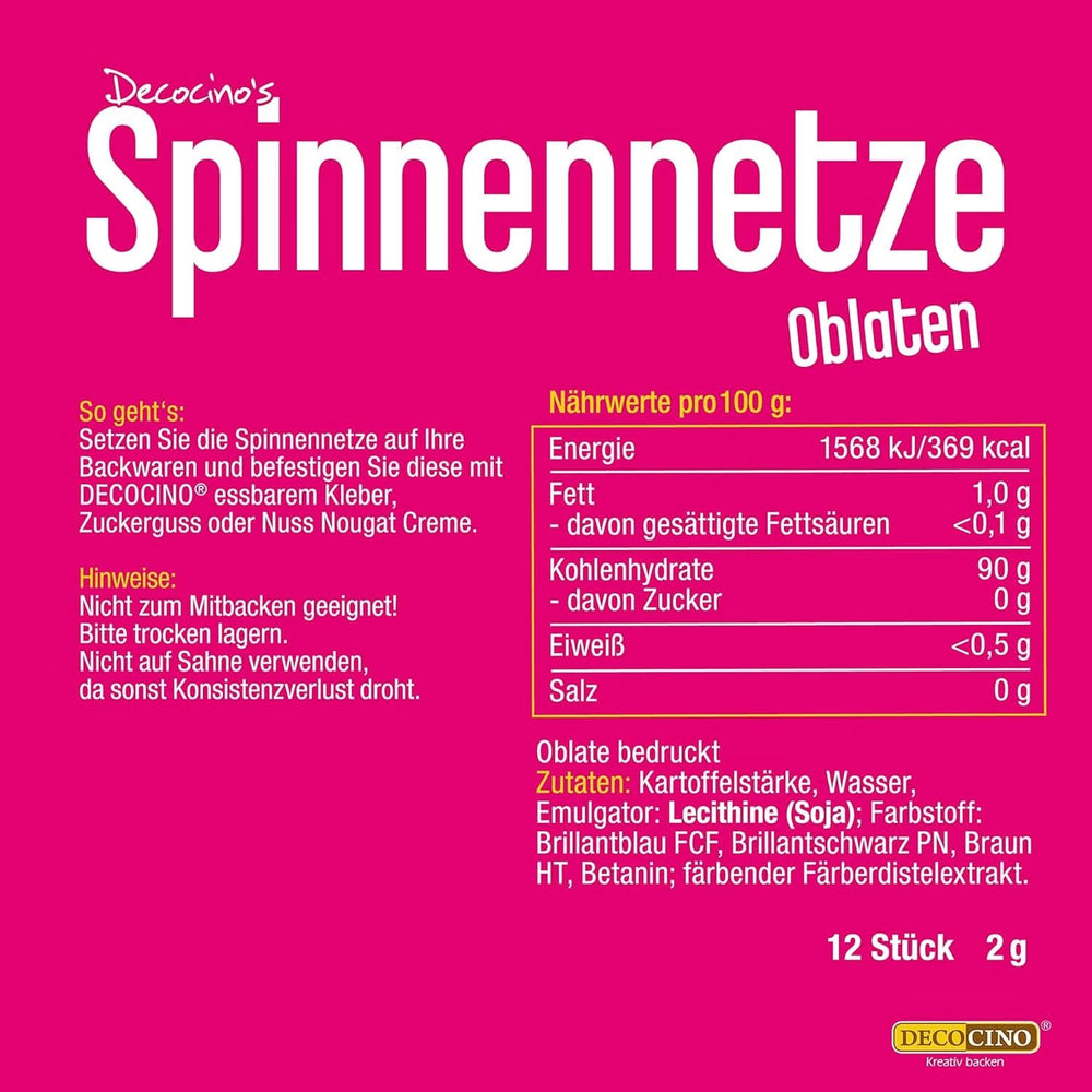 DECOCINO Halloween 3D Spinnennetz essbare Waffeln 12 Stück Streusel Naty Shop