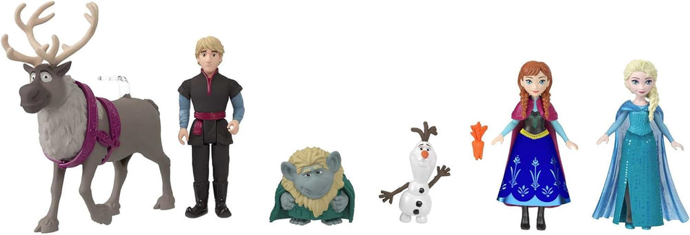 Mattel DISNEY Frozen - Set de basm cu 6 figurine jucăușe preferate, ambalaj interactiv și accesorii pentru copii, HLX04