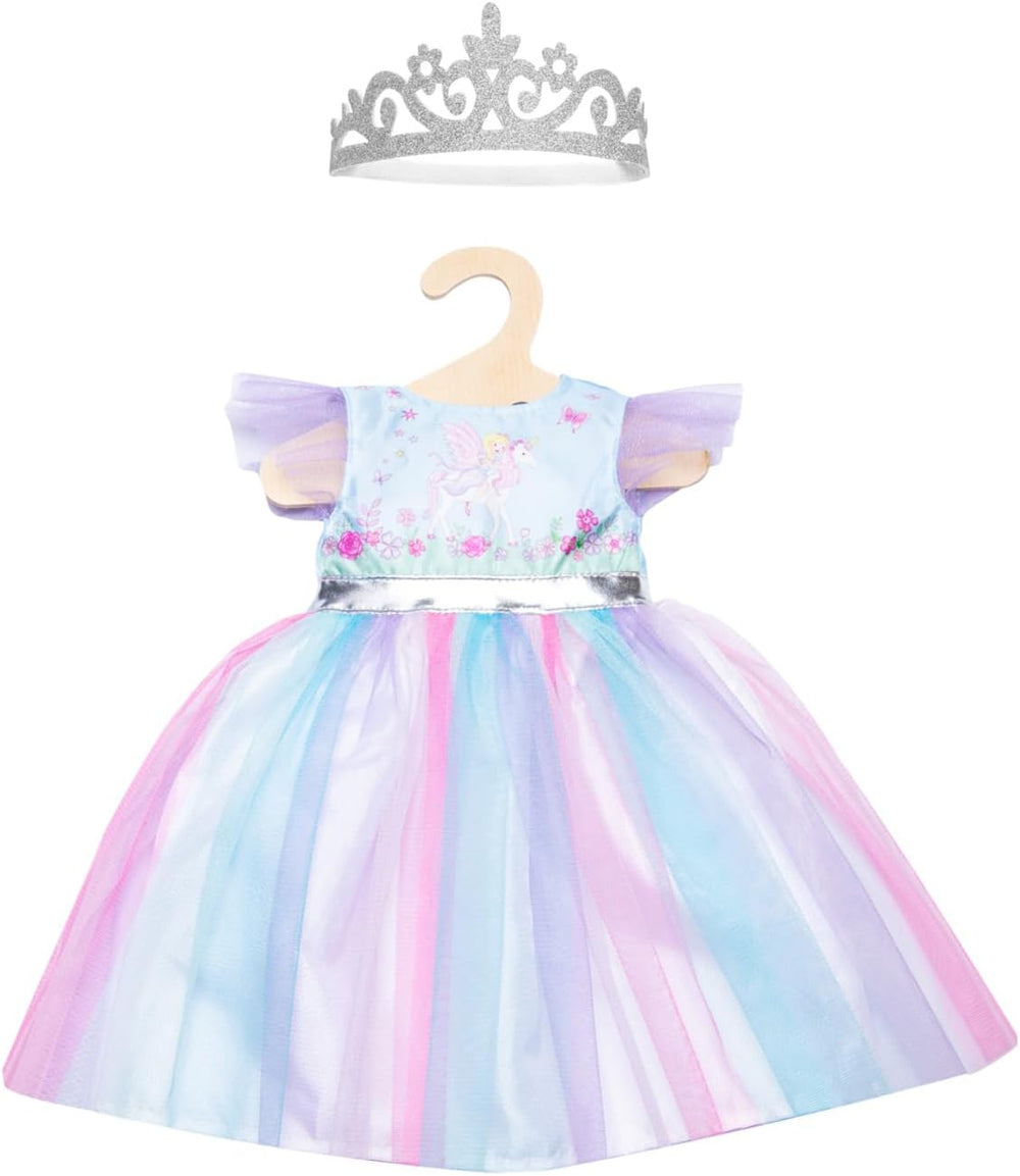 Heless 1130 - Kleid für Puppen im Design Fairy und Einhorn, mit silberner Krone, Größe 28 - 35 cm