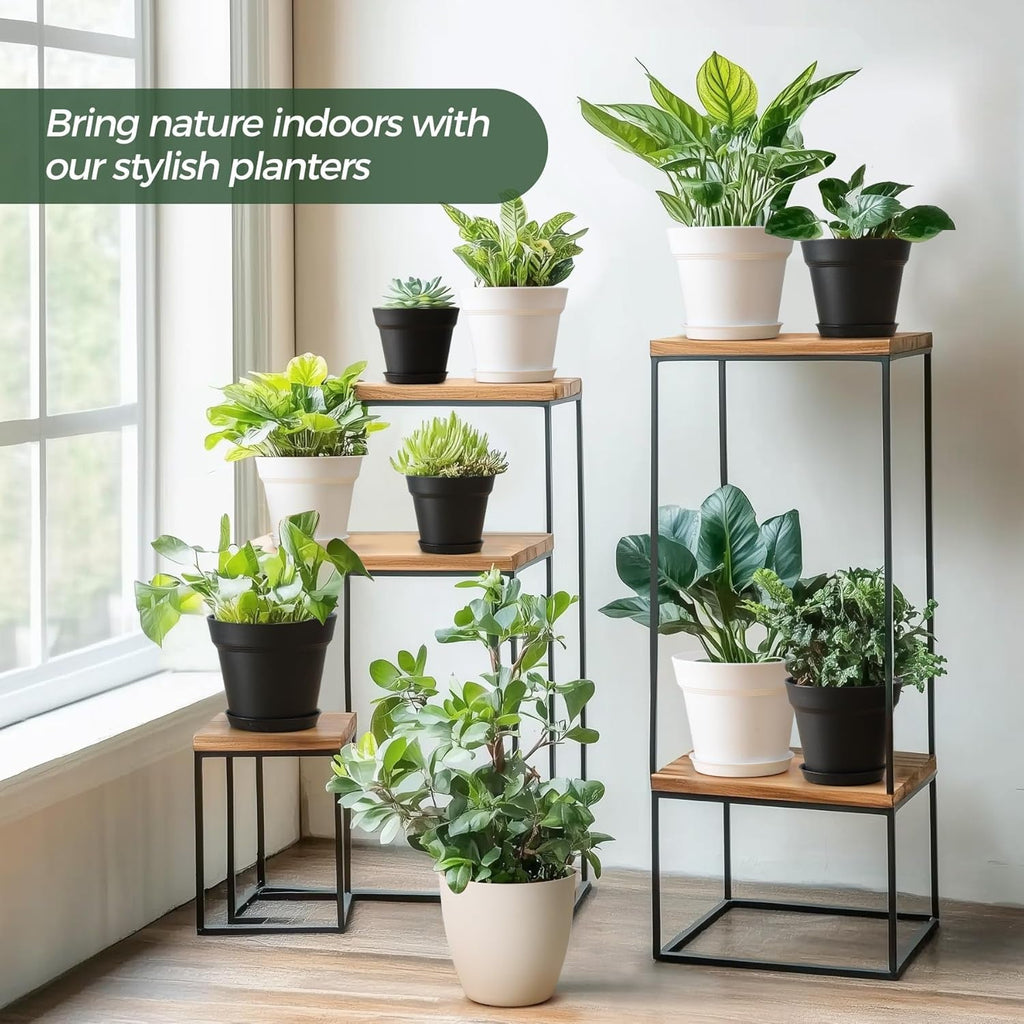 T4U Ghiveci de flori din plastic de 16 cm cu farfurie, set de 6 ghivece din plastic pentru plante aromatice cu găuri multiple de drenaj, ghiveci rotund pentru plante suculente de interior și balcon, cactuși, alb