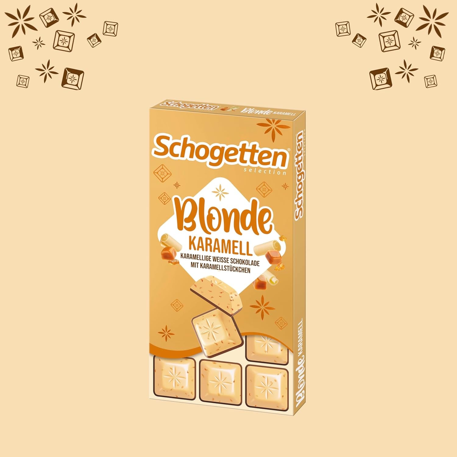 Schogetten Blondes Karamell | Karamell mit weißer Schokolade und Karamellstückchen | Schokoriegel 100g | Praktisch portioniert