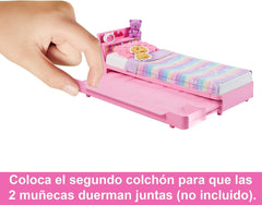 Barbie My First Series, Pat rulant, Pat cu accesorii, Ceas cu alarmă, Ursuleț de pluș, Set negru, Pernă, Păpușă, Cadou pentru copii, Jucării de la 3 ani,Hmm64 Papusi Naty Shop