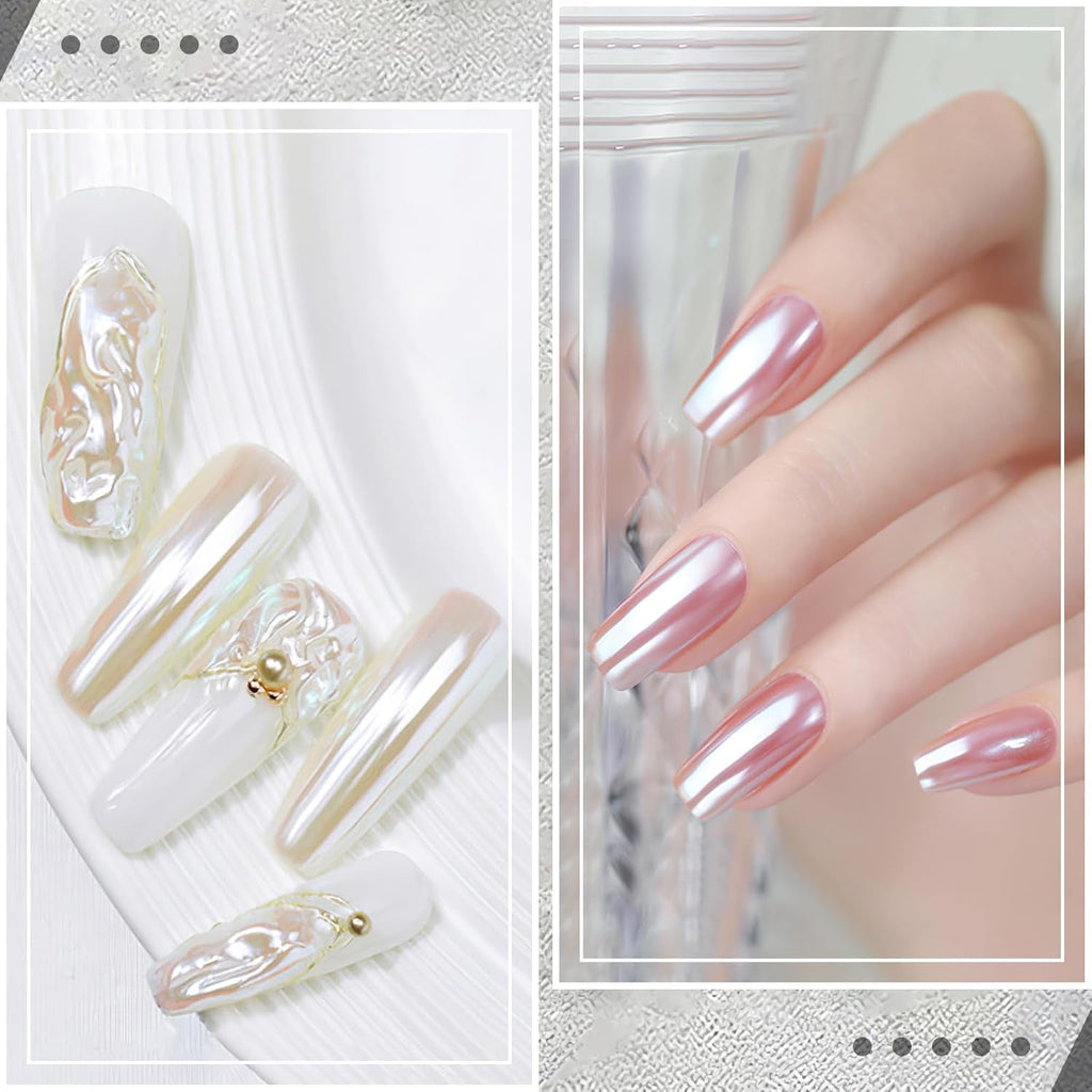 2 Schachteln Weiße Perle Chrom Nagelpuder - Transparent Aurora Ice Shimmer Chrome Pigment Pulver Für Nägel, Glazed Donut Glitzerpuder Nails Spiegeleffekt-Glitter Nagelkunst-Pulver Für Diy-Salon