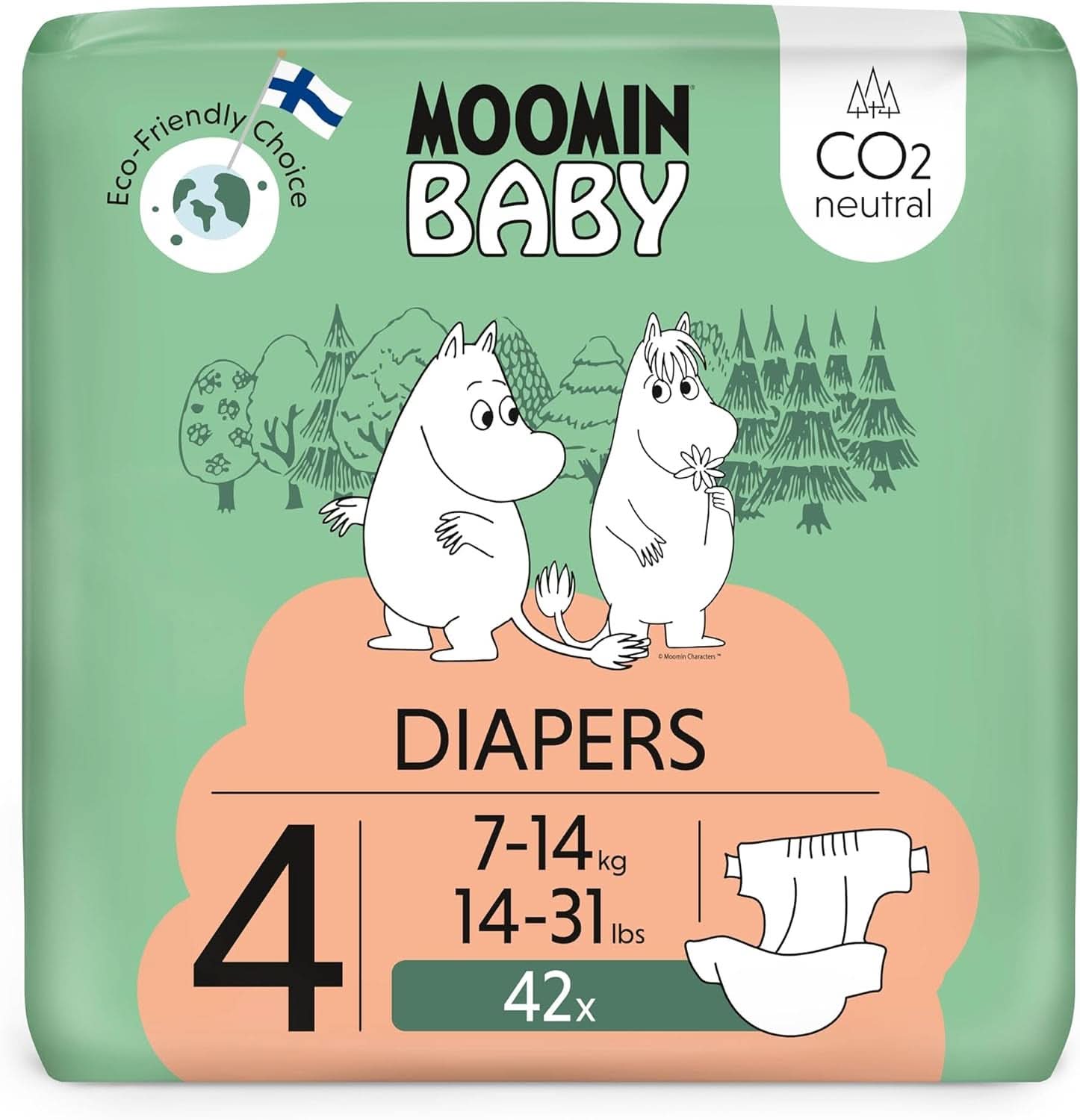 Muumi Baby Newborn Eco Nappies mărimea 1, 2-5 kg, 25 bucăți, scutece premium moi cu indicator de umezeală Mama si Copilul Naty Shop 4 (pachet de 42)