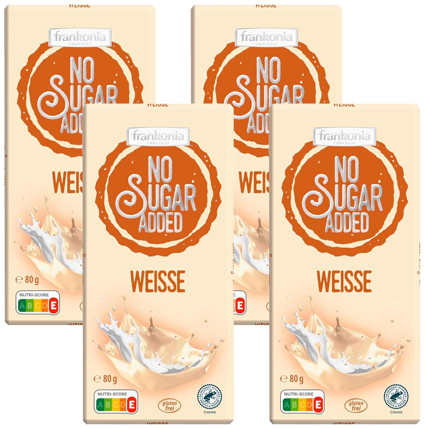 frankonia SCHOKOLADE OHNE ZUCKERZUSATZ Glutenfreie weiße Schokolade, 80 g