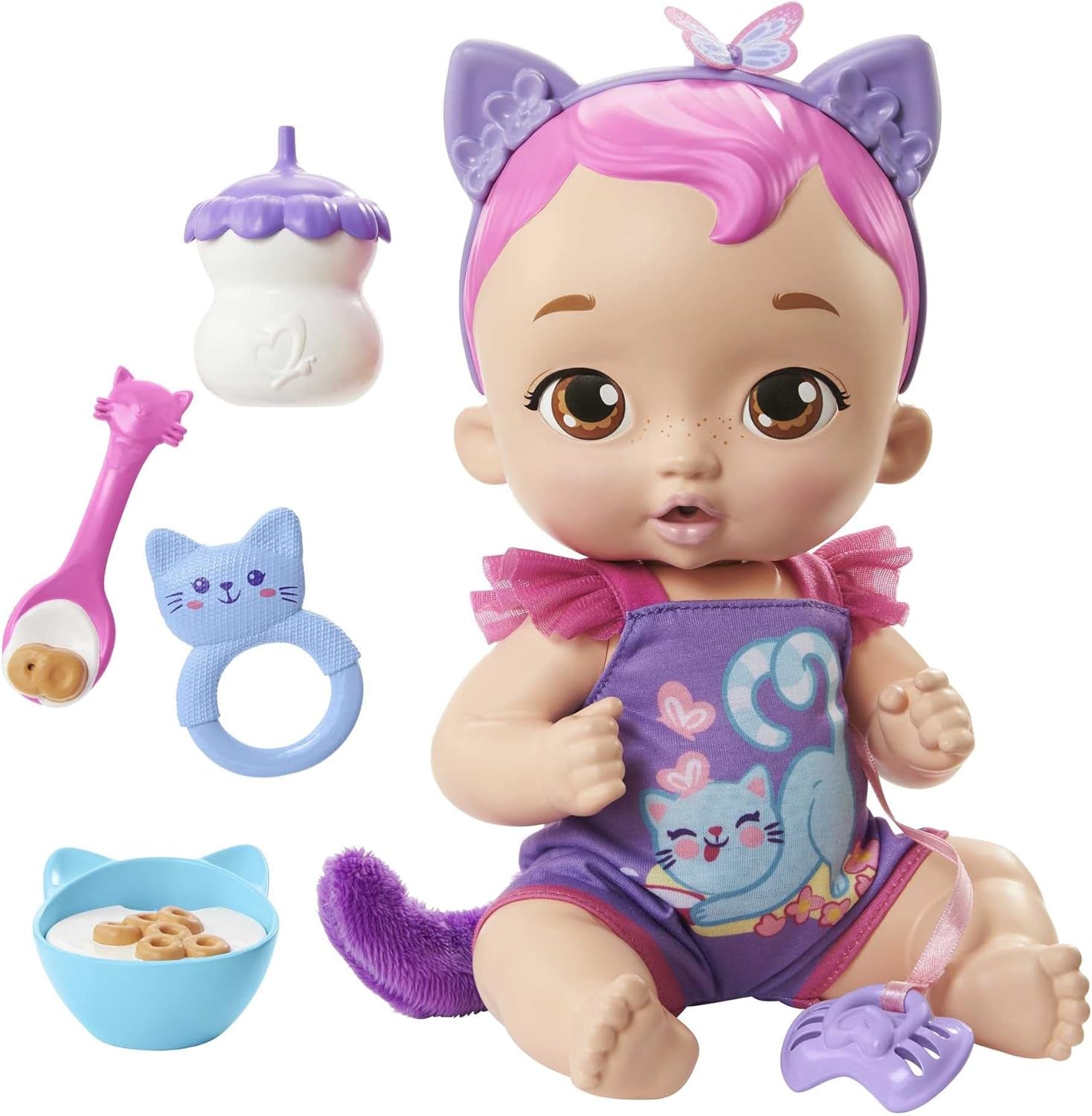 My Garden Baby HHP28 - Păpușă pisică (păr albastru) cu urechi de pisică și mai mult de 20 de zgomote, incl. 5 accesorii, jucărie interactivă pentru copii de la 3 ani în sus Papusi Naty Shop Titlu implicit