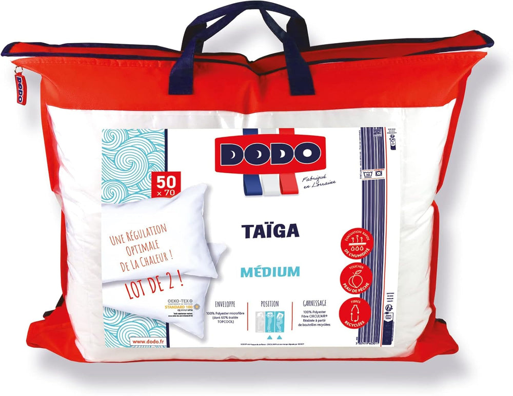 DODO Pernă din 2 piese, 50 X 70 cm, Confort mediu, Pernă sintetică Taiga, Senzație ultramoale și respirabilă, Lavabilă la mașină la 40 °C Perne standard Naty Shop