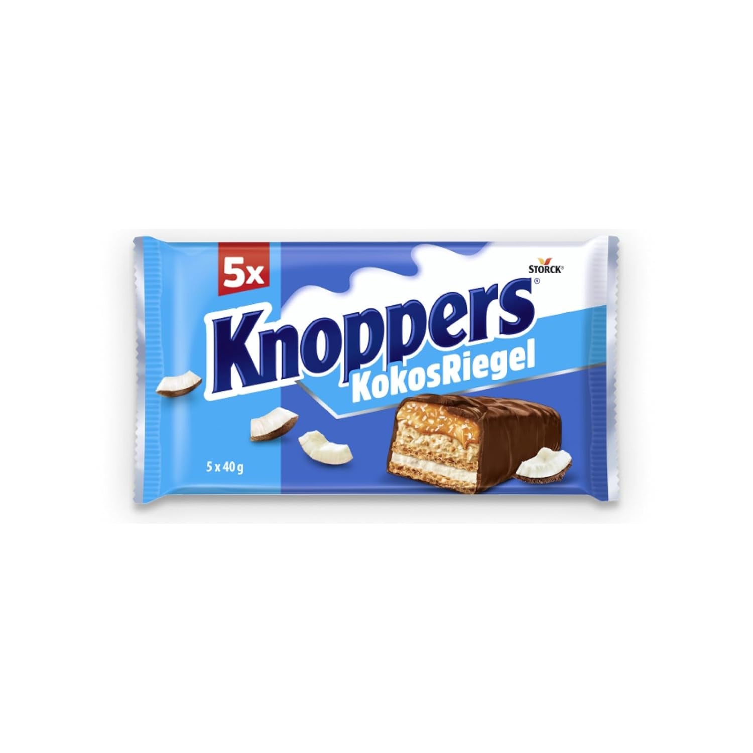 Knoppers Erdnussriegel – 1 x 200 g (5 Riegel) – Milchschokoladenriegel mit Erdnusscreme, gehackten gesalzenen Erdnüssen, Karamell und Milchschokolade
