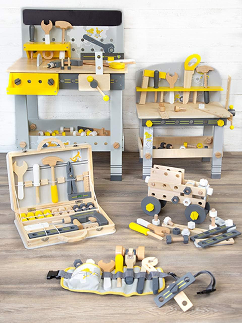 Small Foot Konstruktionsset Miniwob aus Holz, kreativer Bausatz mit Werkzeugen und Zubehör, ab 3 Jahren, 11810, Grau Gelb