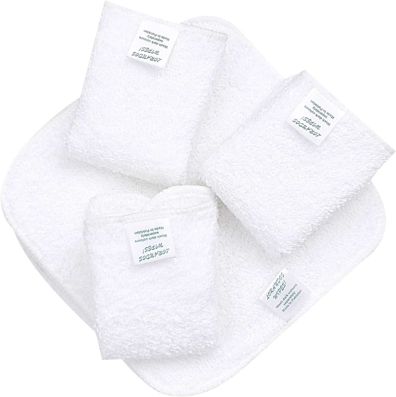 Wiederverwendbare Tücher für Kinder, 100 % Frottee-Baumwolle (25er-Packung – 15 x 15 cm – weiß), parfümfrei, waschbar, ultraweich und super saugfähig. Mutter und Kind Naty Shop