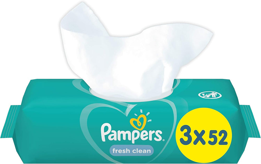 Pampers Fresh Clean Babyfeuchttücher 81688041, 3x52 Stück, (Babyfeuchttücher, Plastiktüte, Mädchen/Junge, Türkis, Weiß, Deutschland, 896,7g)